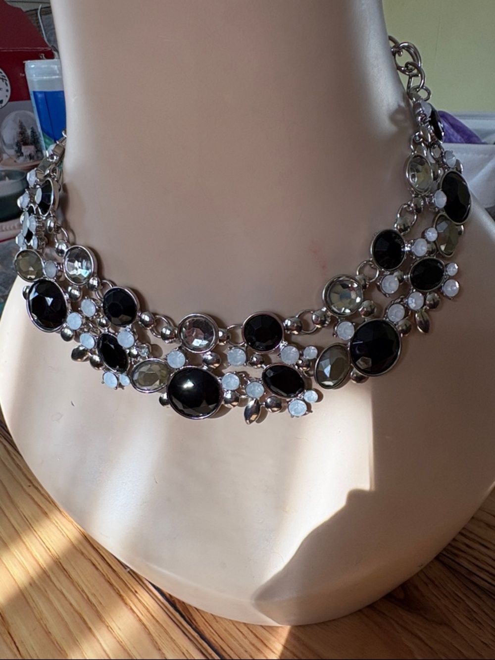 New York & Company Black, White and Smoky Crystal Multi-Stone Collar Necklace